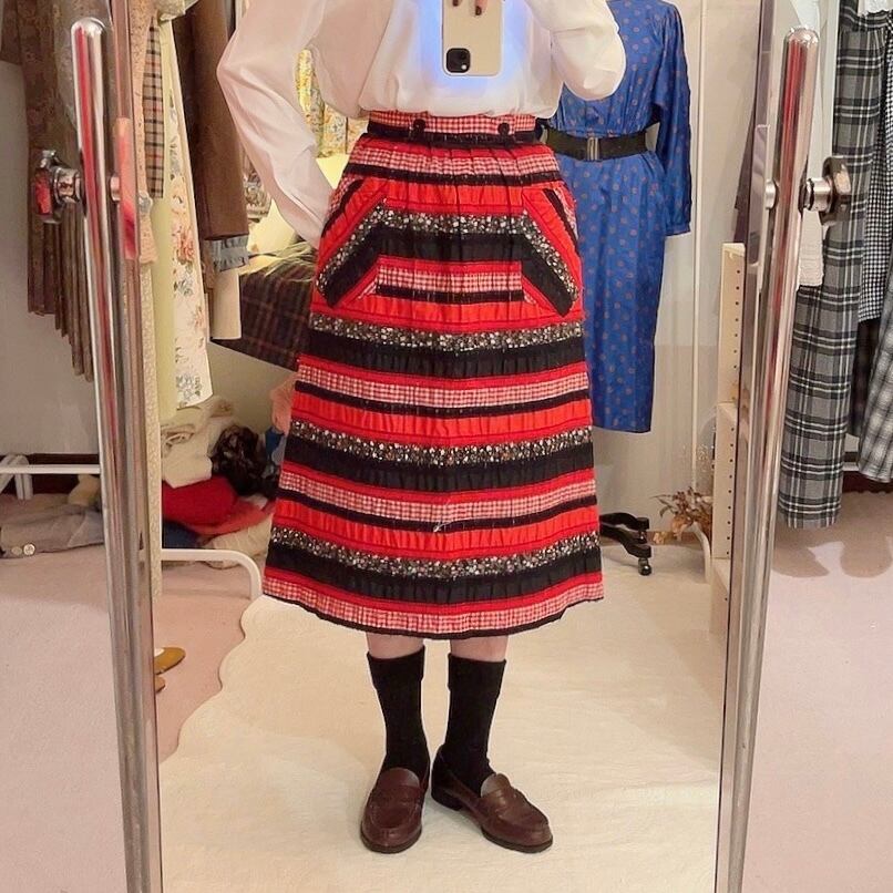 red gingham check black flower skirt