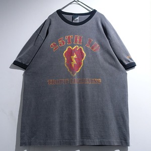 Faded Black Emblem Print Design Ringer T-Shirt