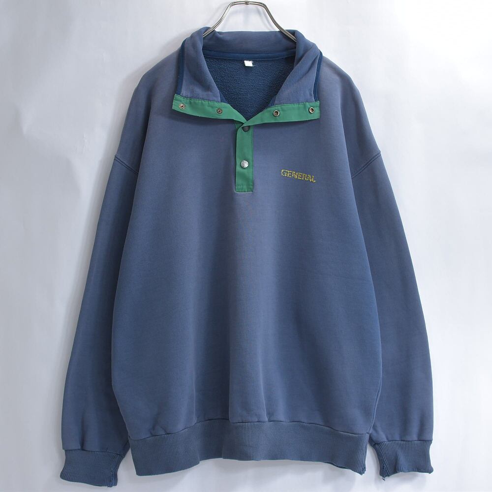 雰囲気系 Vintage ハーフボタン スウェットシャツ ロゴ刺繍 ハイネック