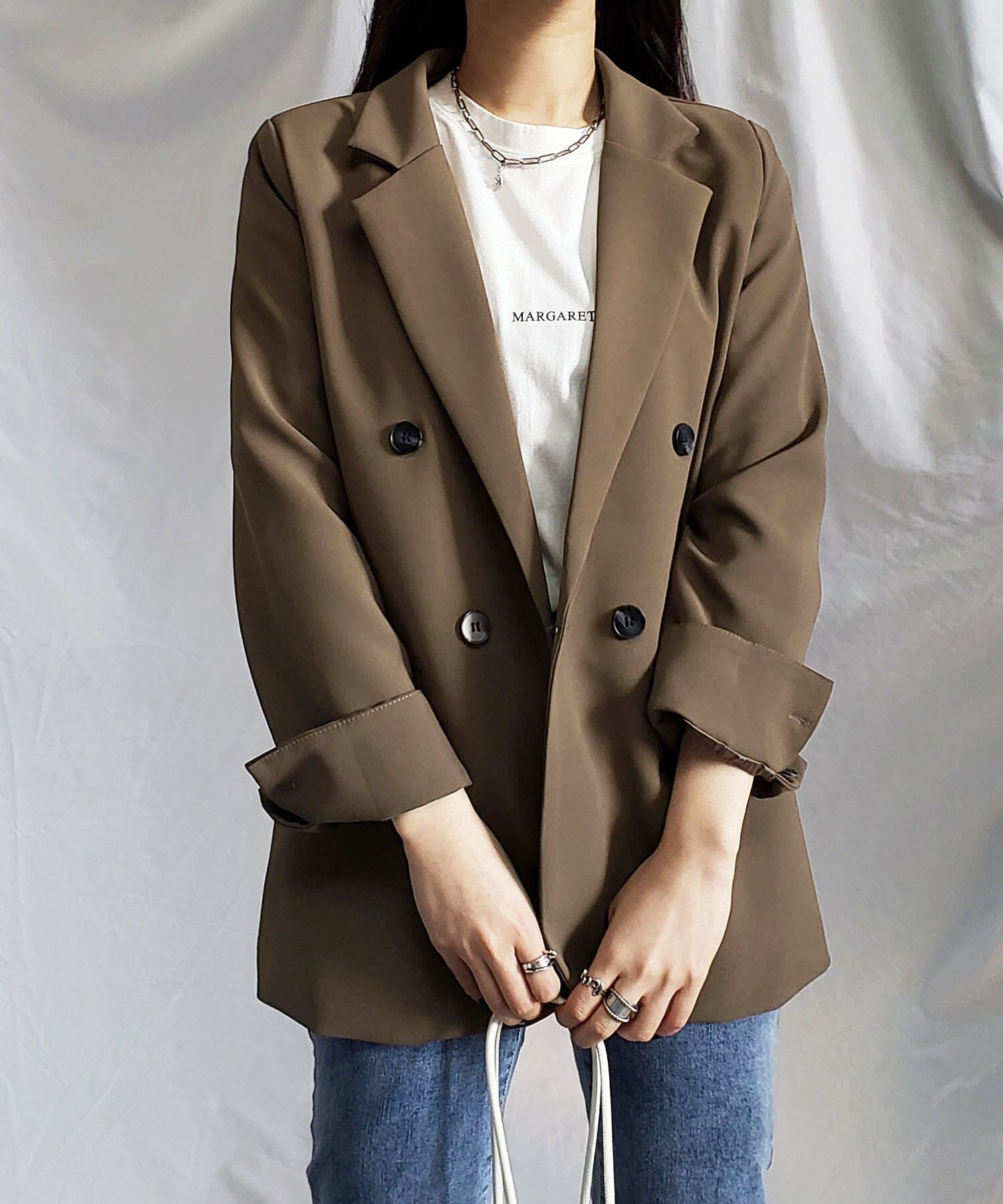 袖ロールアップダブルテーラードジャケット Organicfarmermag Com