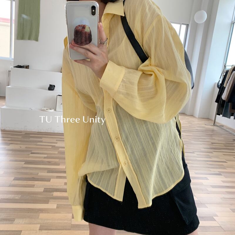 シャツ ルーズソリッド カラートップス レディース ロング ソリッドカラー ビッグFスモールZ韓国73837911619