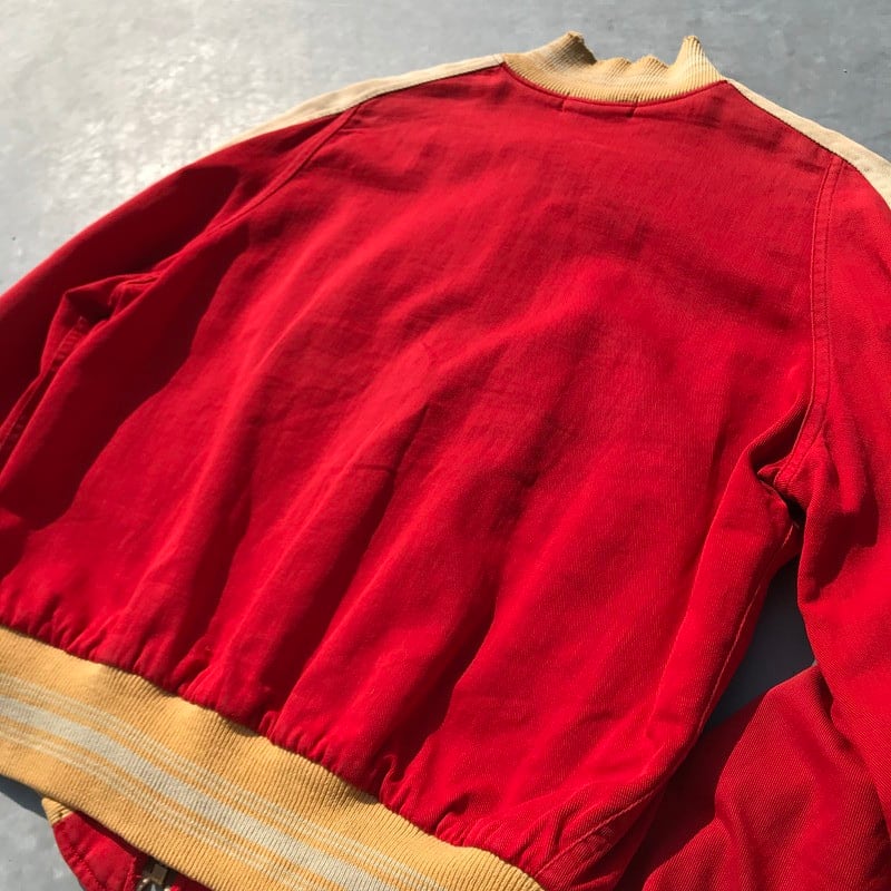 40's ウールギャバジンスポーツジャケット レッド ボーダーリブ ライン