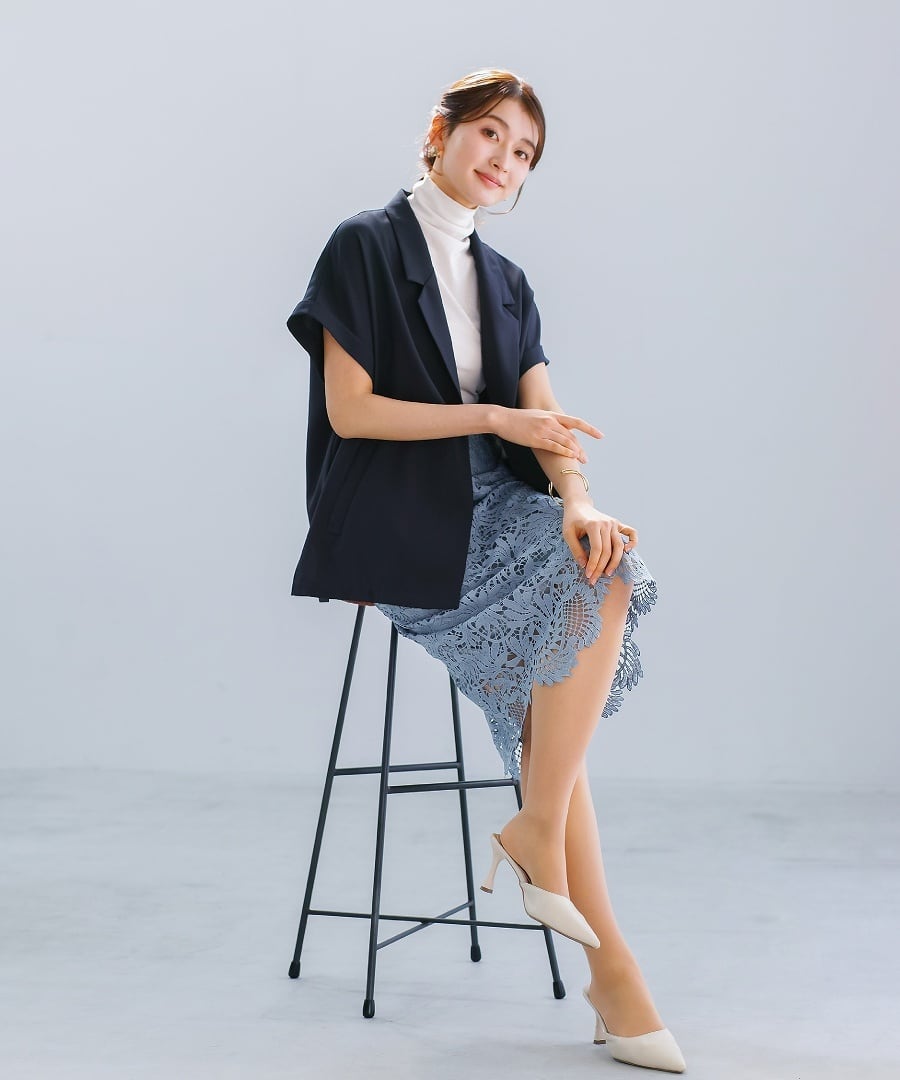 一枚で華やぐ 】 スカラップレース・ロングタイトスカート（776036