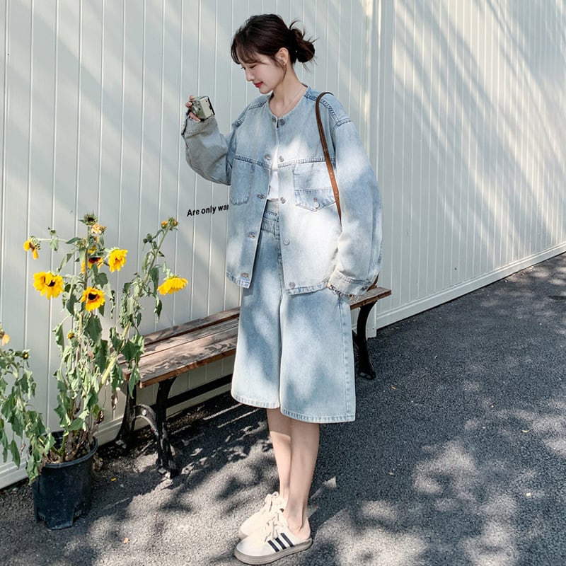 【set】デニムコート×ハーフパンツセット Q8290