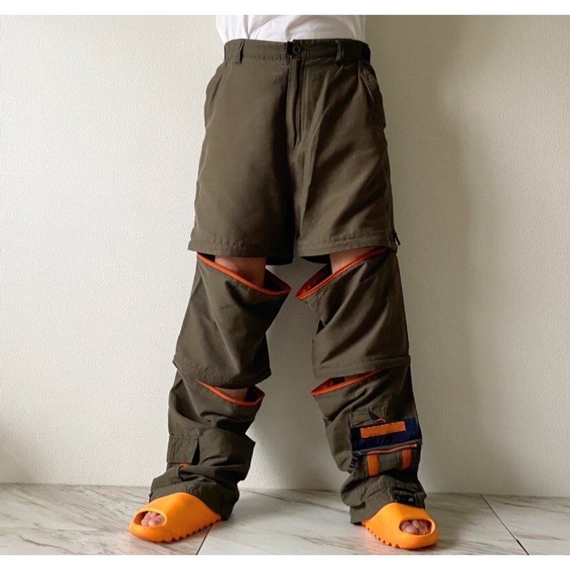 90s 〜 00s no boundaries detachable olive orange cotton nylon pants