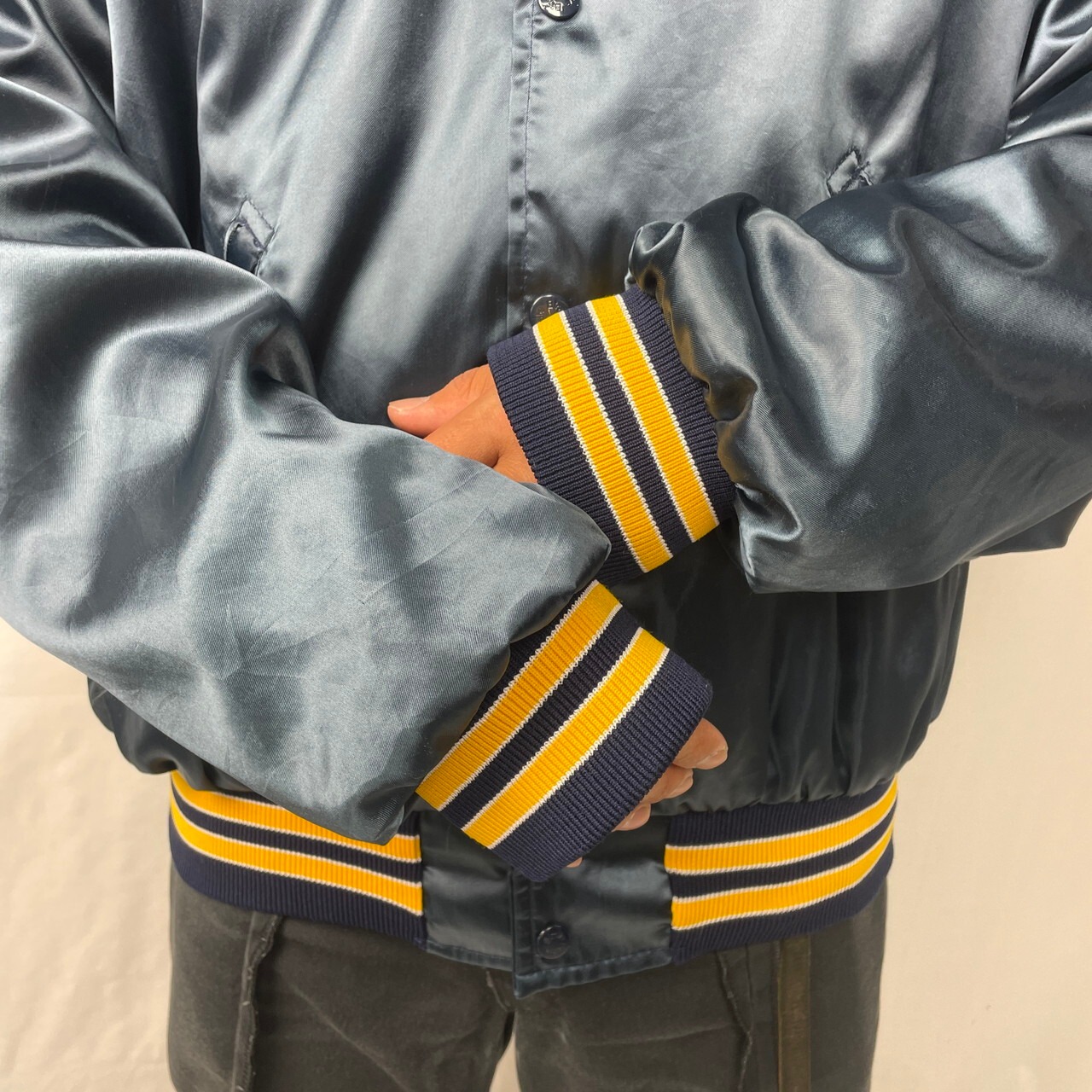 90年代 USA製 Birdie バックプリント ナイロンサテンスタジャン メンズ 