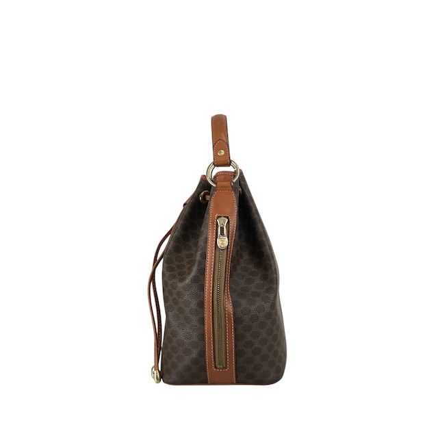 CELINE セリーヌ マカダム ショルダーバッグ ブラウン PVC レザー 2way 巾着 vintage ヴィンテージ オールド ifb2i4