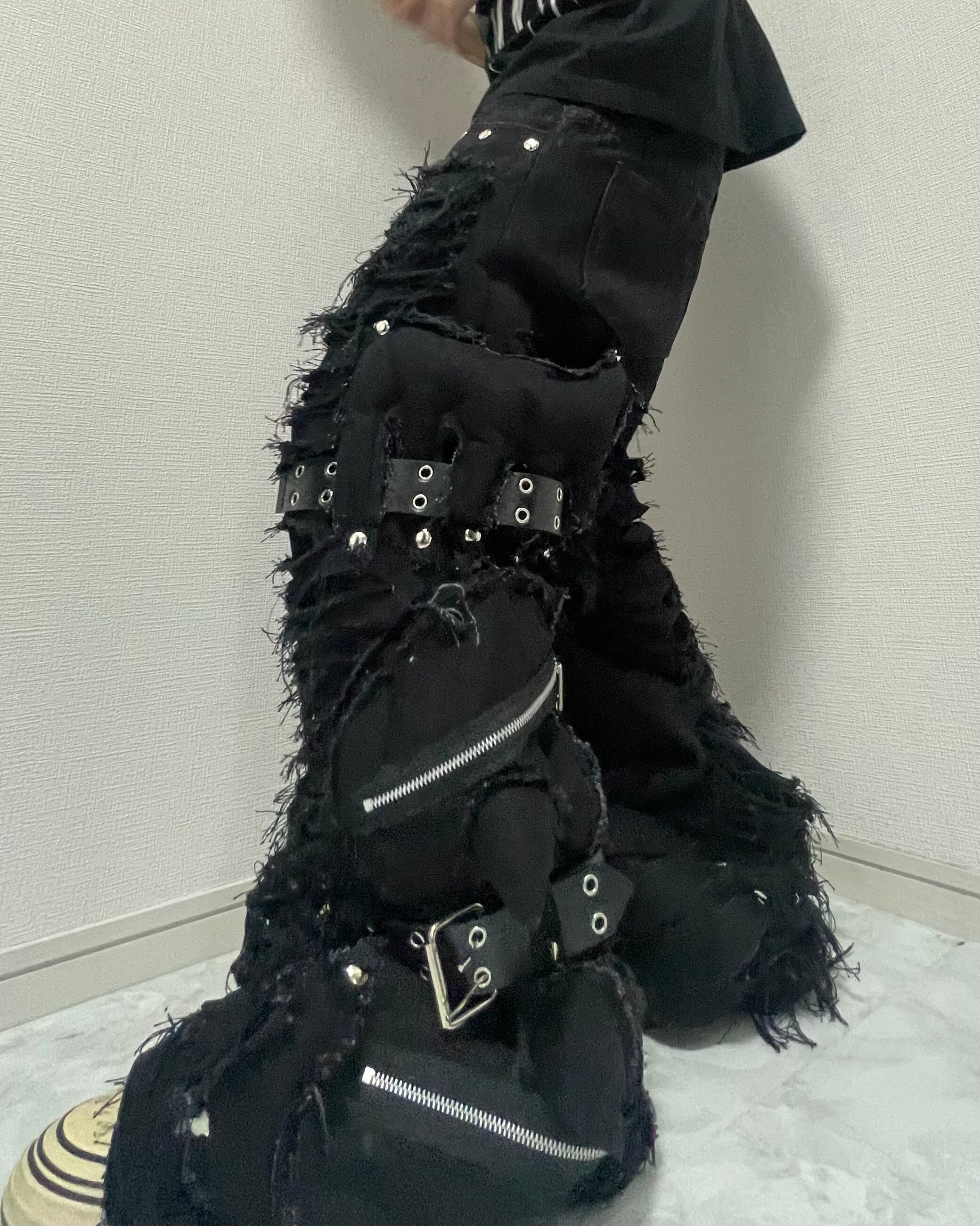 all damage volume horn custom black denim pants | mmoption