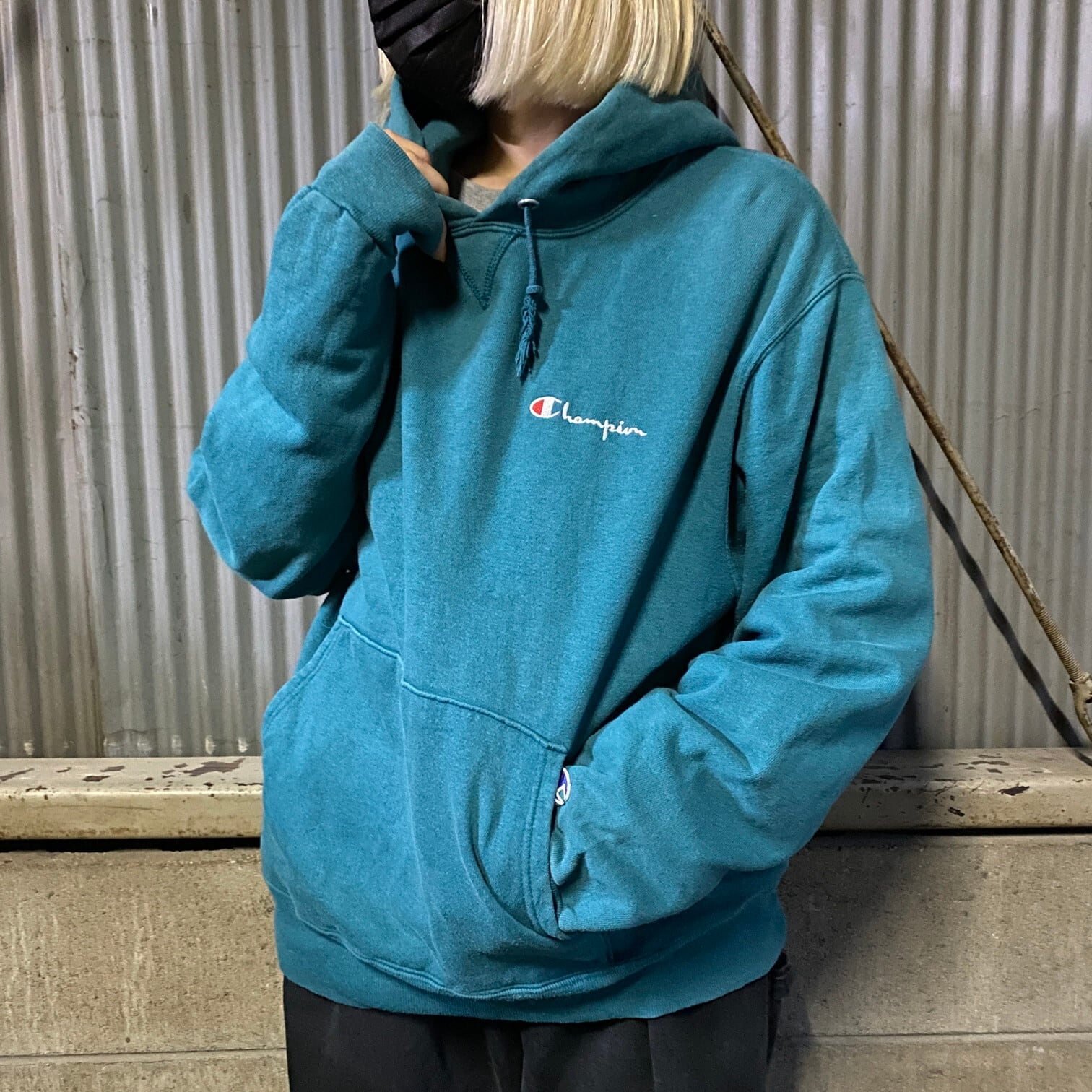 90年代 USA製 青タグ Champion チャンピオン ワンポイントロゴ刺 