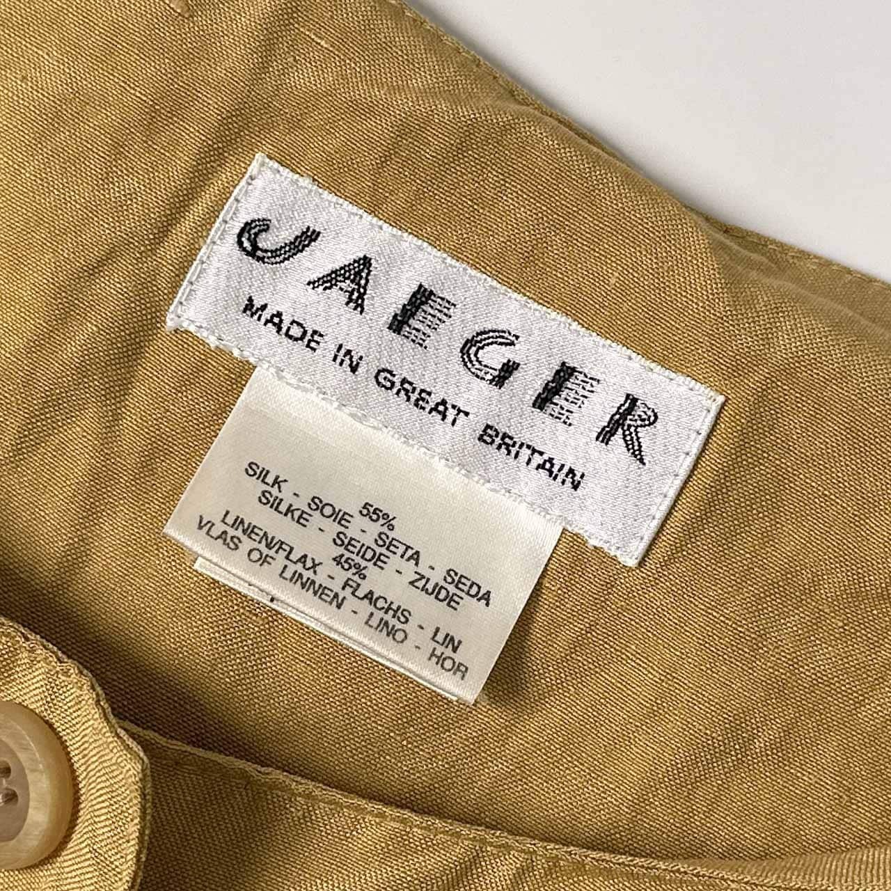 90s イングランド製 シルク リネン混 JAEGER イエーガー 半袖 ワンピース UK 12/マスタード系 レディース ビンテージ