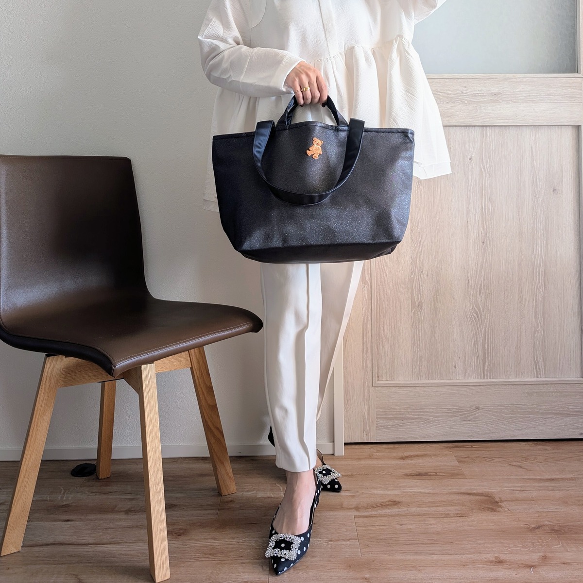 Kirara 刺繍ワッペン BIG tote Bag（ネイビー） | IrodorI petit ワッペントートバッグネイビー