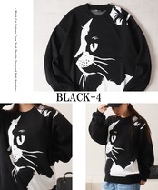 ◆猫柄 クルーネックニット◆bl-318627
