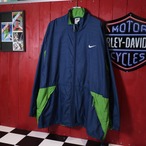 90s NIKE ナイロンジャケット　ネイビー×黄緑　ドローコード　L ナイキ