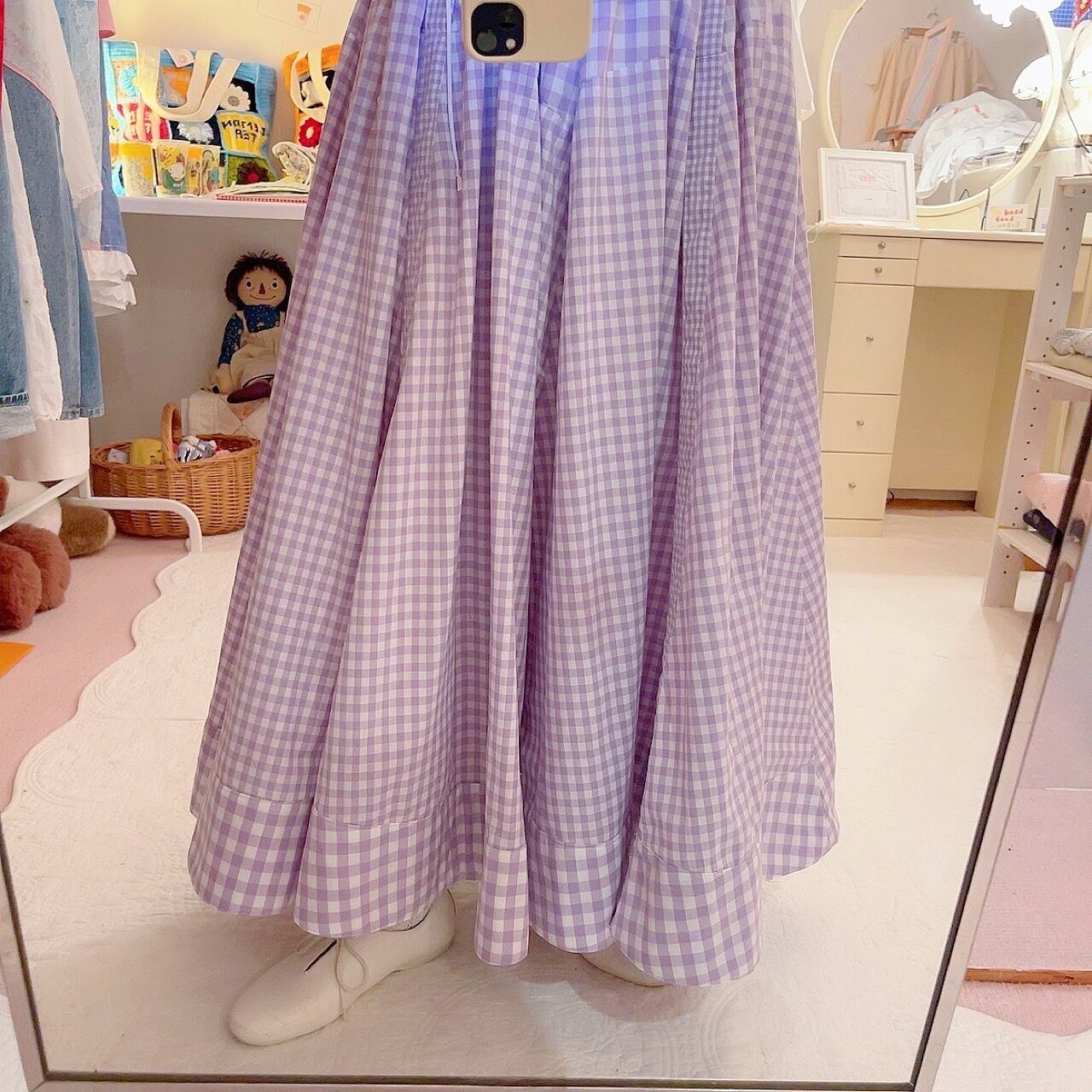 original : transformation belt gingham check skirt . purple