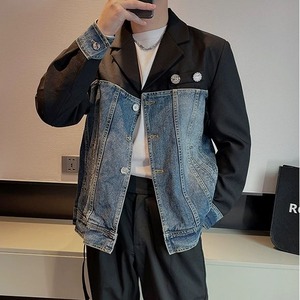 【Men】DENIM-BLOCKED BLAZER WITH STRUCTURAL DESIGN FOR A MODERN LOOK S-1880