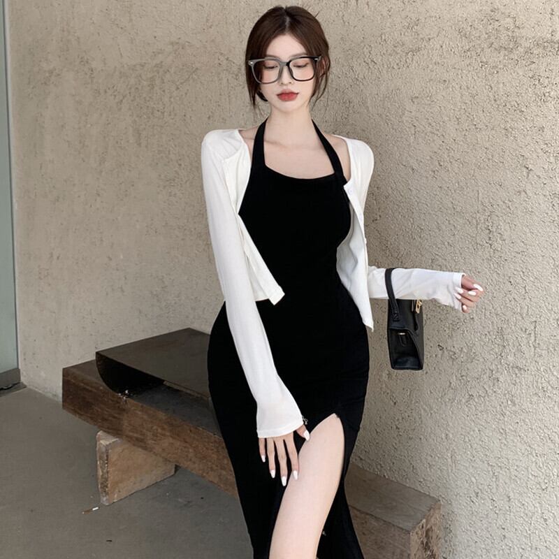 ホルタードレス サマーブラックウェストスカート ストリート 夏物 ガールズファッション90366335594