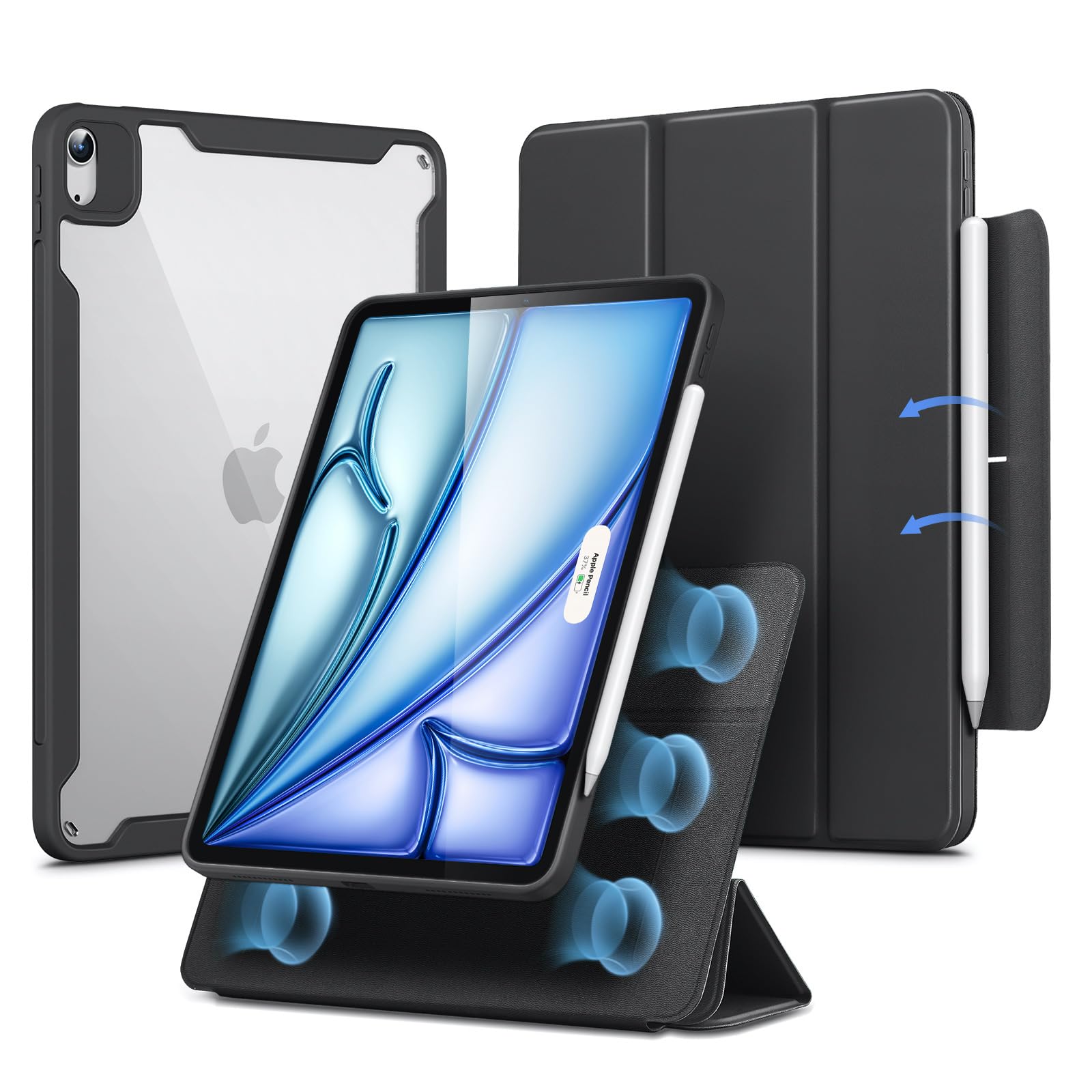 ESR iPad Air 11インチ ケース M4/M3/M2(2026/2025/2024)iPad Air 第5/4世代(2022/2020)対応 着脱式マグネットカバー 分離式デザイン 単体使用可能 縦横対応 多角度スタンド 自動スリープ/ウェイク Pencil Pro/USB-C対応 ブラック