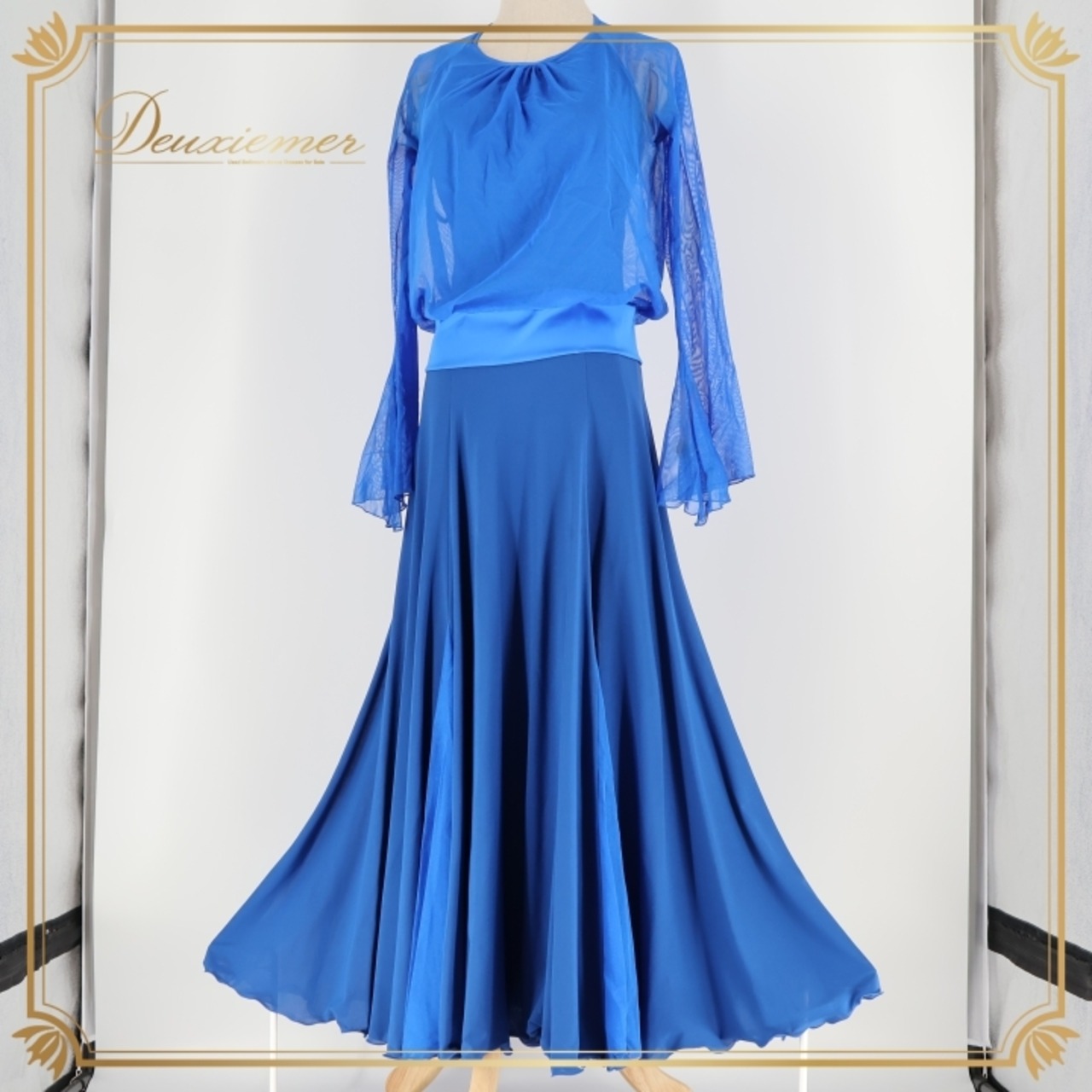 社交ダンス 衣装 ワンピース ドレス SEKINE セキネ 青 レース パーティ 発表会 軽い 薄い 上品 透け感 ブルー系 エレガント スカート ダンスウエア フェミニン 日本製 柔らかい スタイリッシュ シンプル 薄手 おしゃれ 高級感