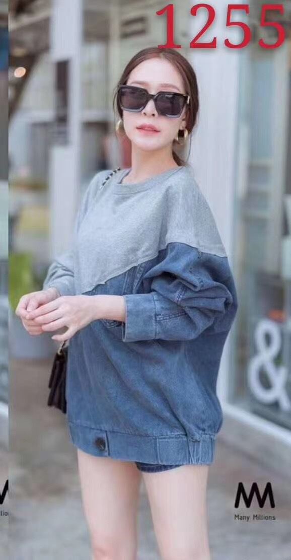 バイカラーデニムトップス