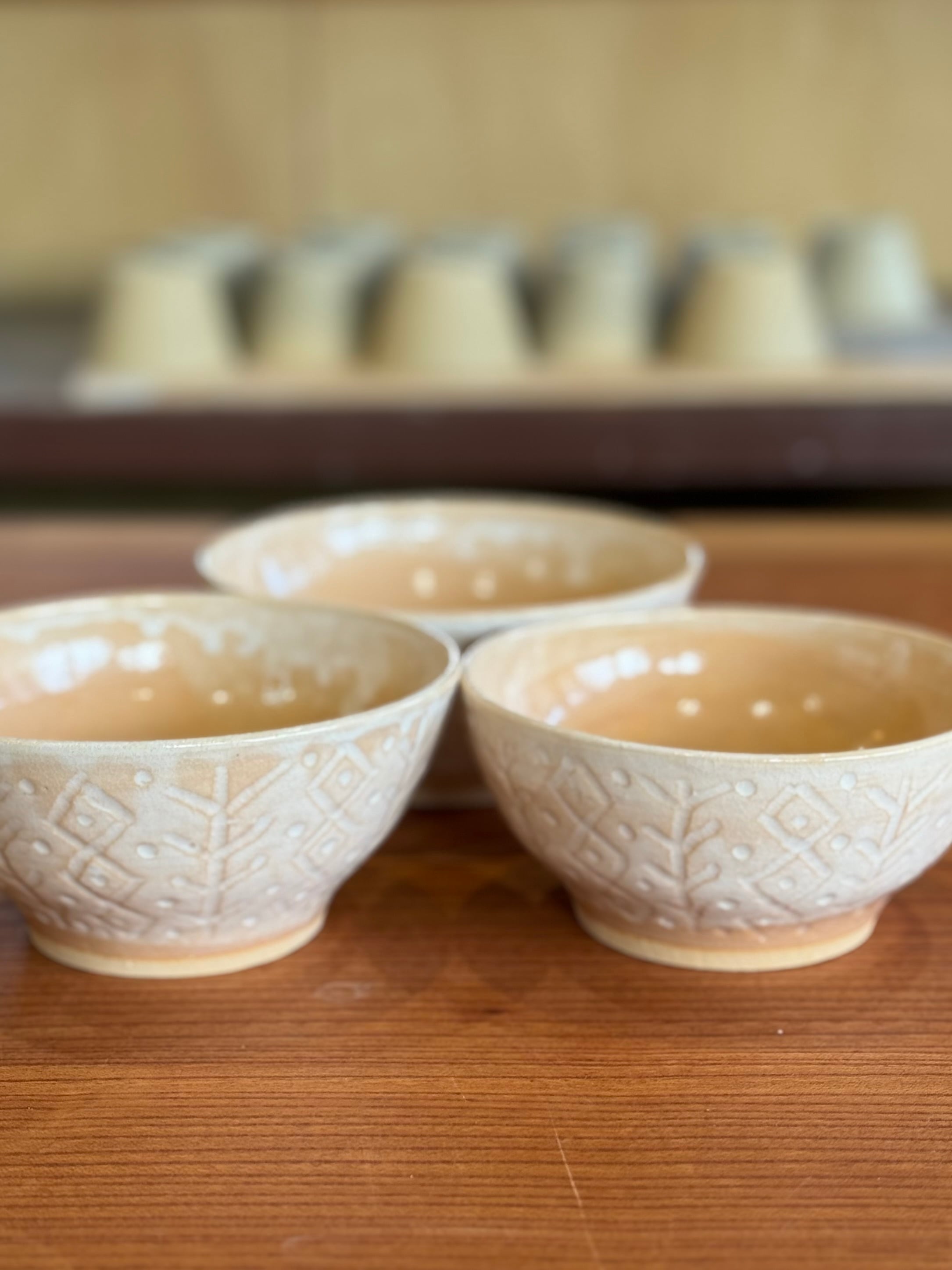 ご飯茶碗(ニット柄、赤土ブレンド 粉引 NO.5) | Pay ID