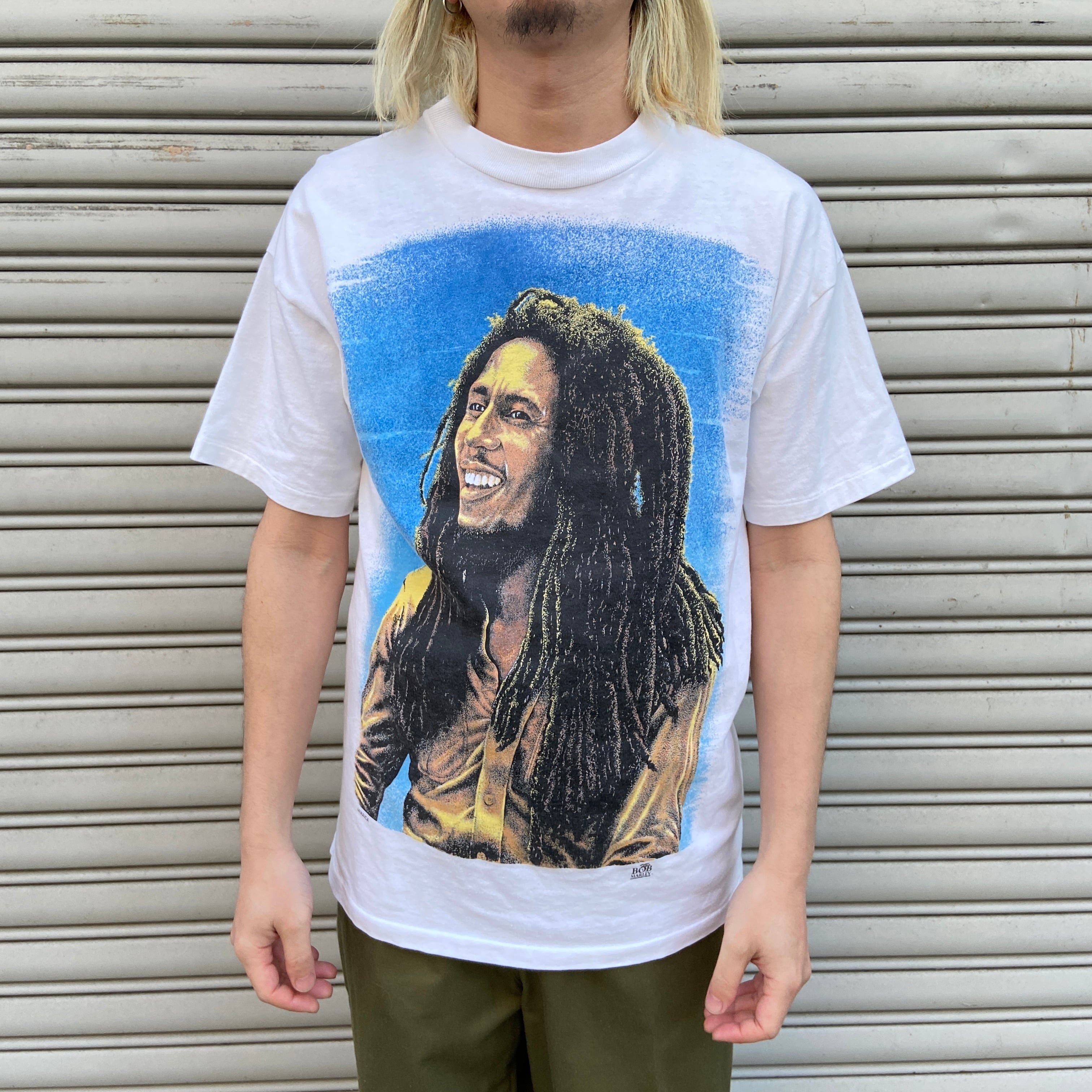 90s ボブマーリー 両面プリントTシャツ 肖像画Tシャツ ホワイト M相当