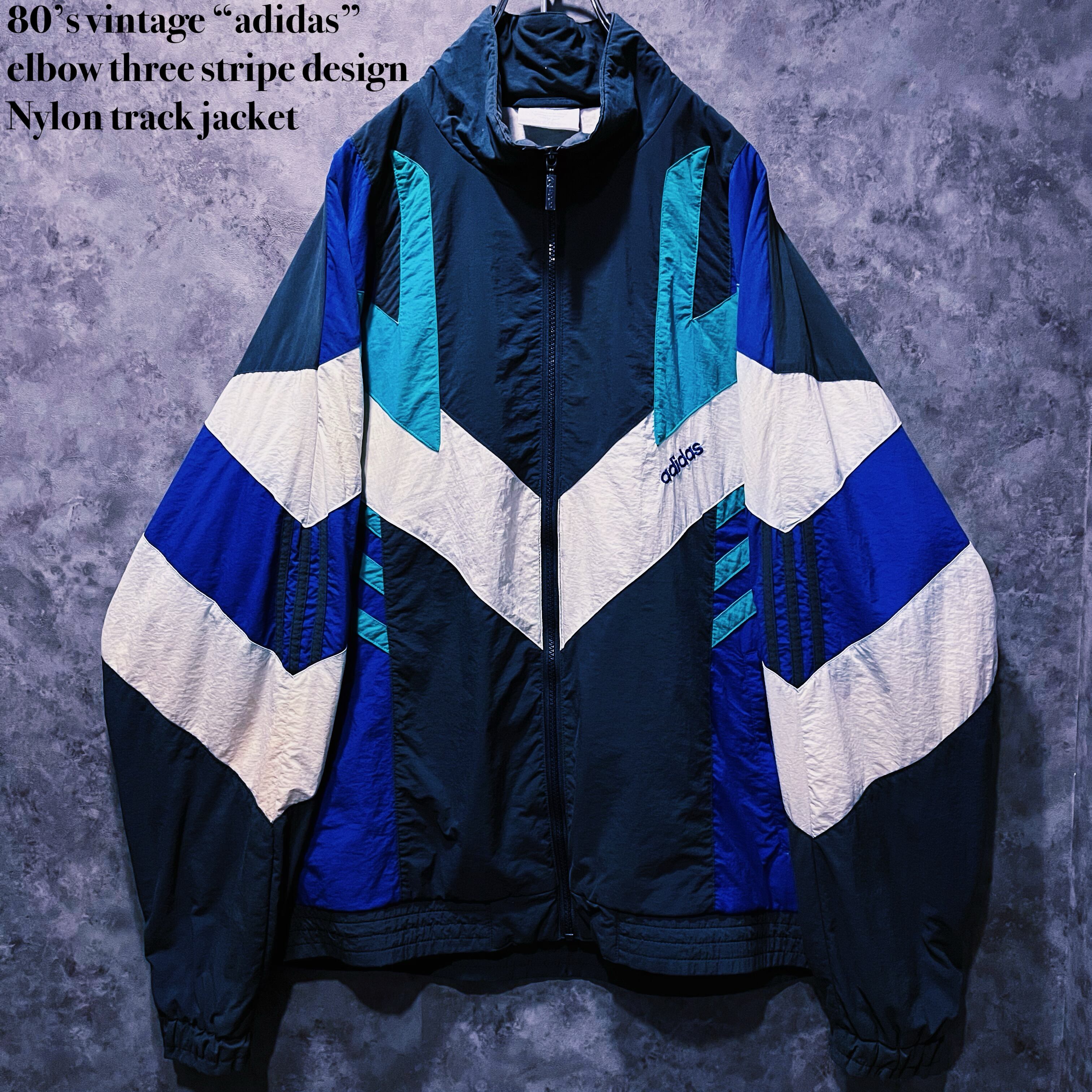 【doppio】80’s vintage “adidas” elbow three stripe design Nylon track jacket