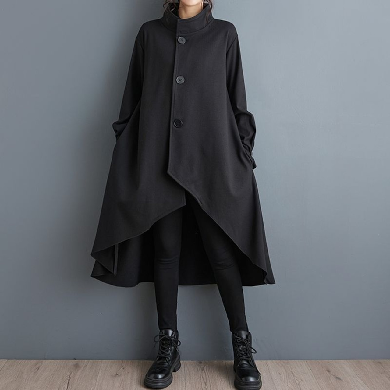 アシンメトリーヘム スタンドカラー コート 60040