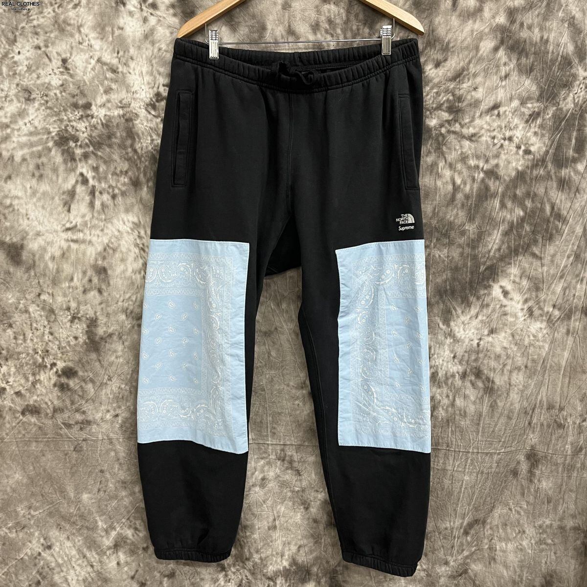 38センチワタリSUPREME シュプリーム 22SS×THE NORTH FACE Bandana Sweatpant ザノースフェイス バンダナ スウェットパンツ ブラック/ブルー NB02210I