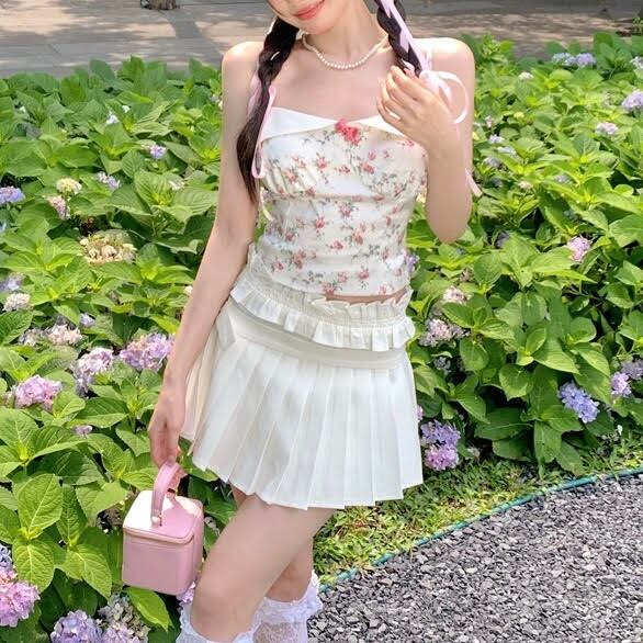 レディース セットアップ キャミソール ノースリーブ サスペンダー 花