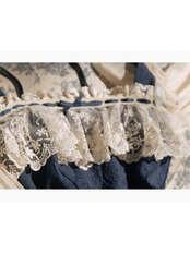 【0015】Square Collar Lace Ribbon Short Sleeve Dress