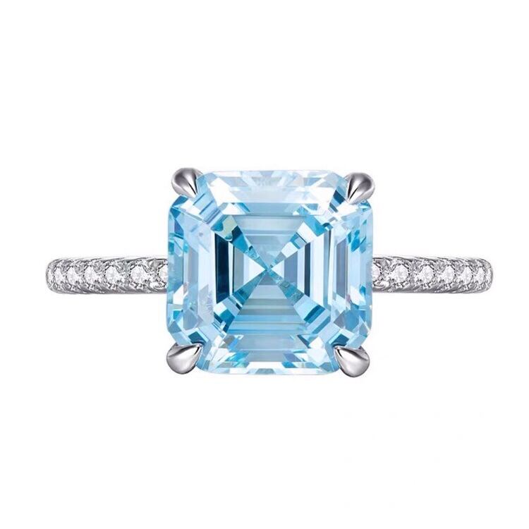 4カラット アッシャーカット 人工 アクアマリン ブルー キラキラ 高