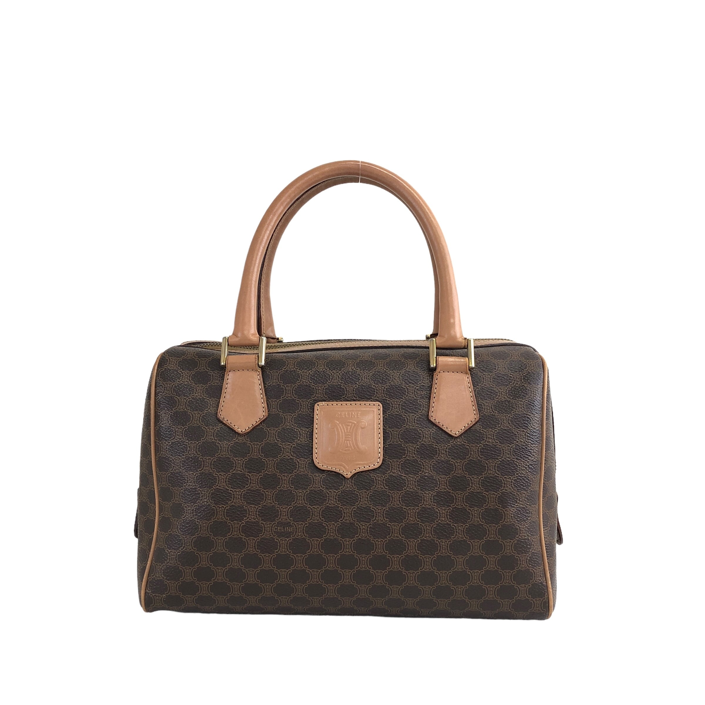 CELINE セリーヌ マカダム ハンドバッグ ブラウン ブラゾン型押し