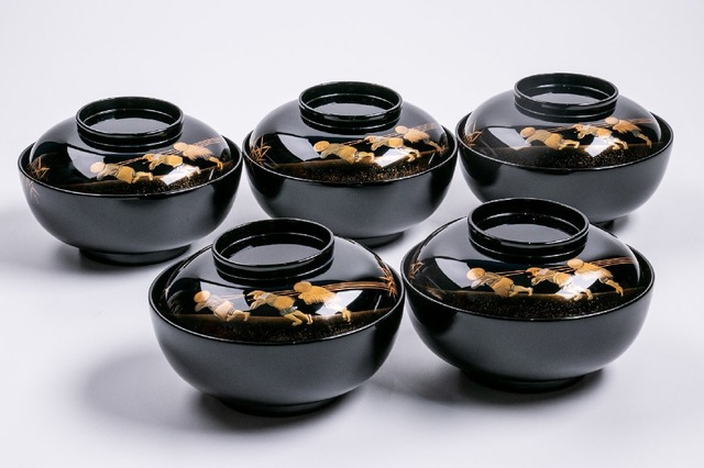 輪島塗 蓬莱山絵 合鹿碗 煮物椀 5客 箱付 E1497 | うつわや古季