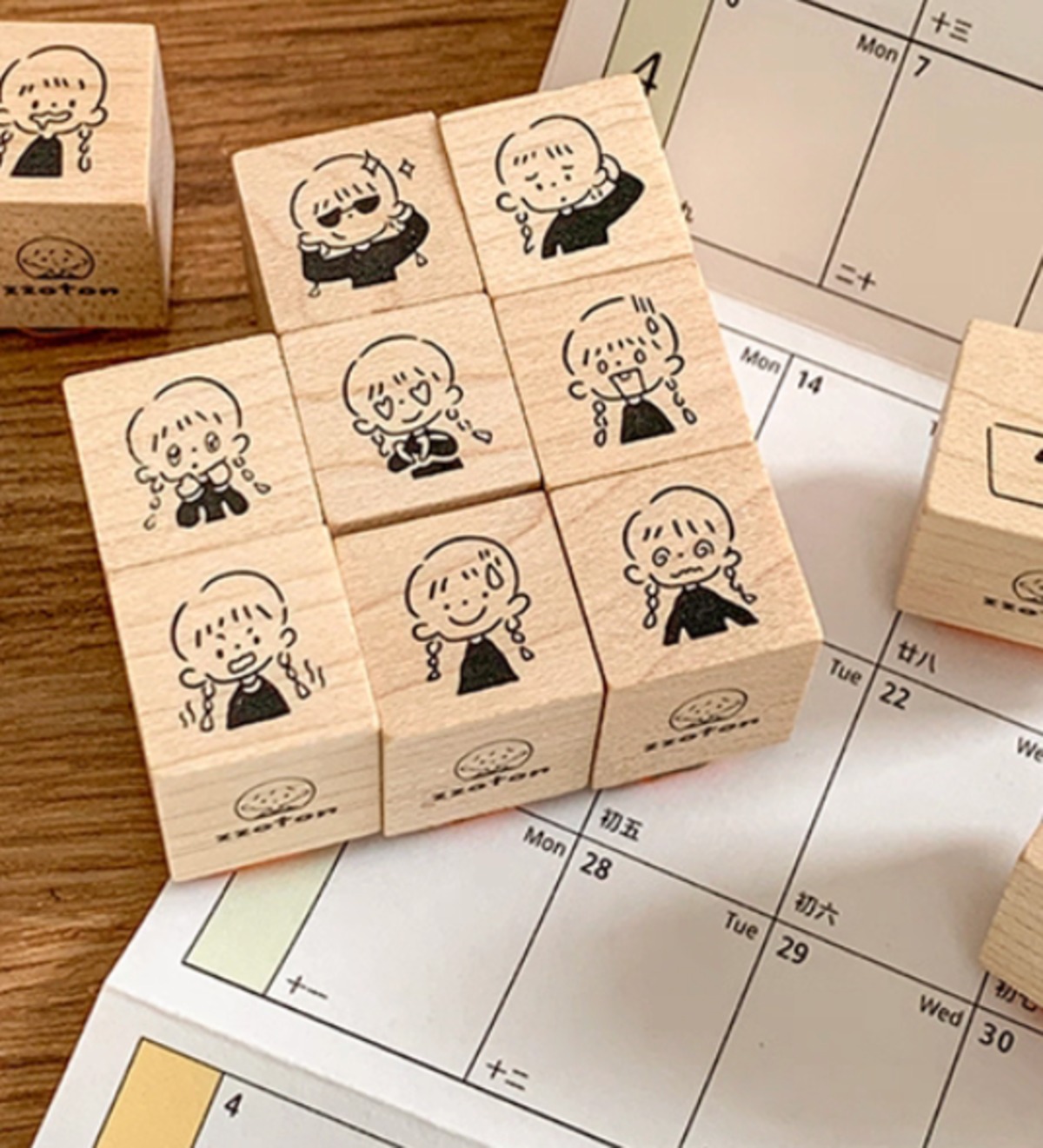 MO785B｜Molinta 【第二弾 小表情】はんこ / 木製スタンプ 全9種セット