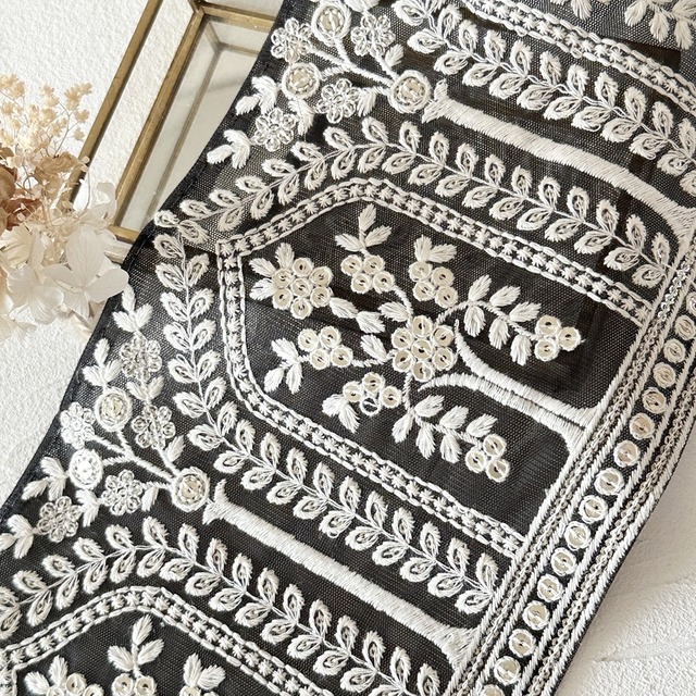 ワイド　[ブラック]インド刺繍リボン 3744