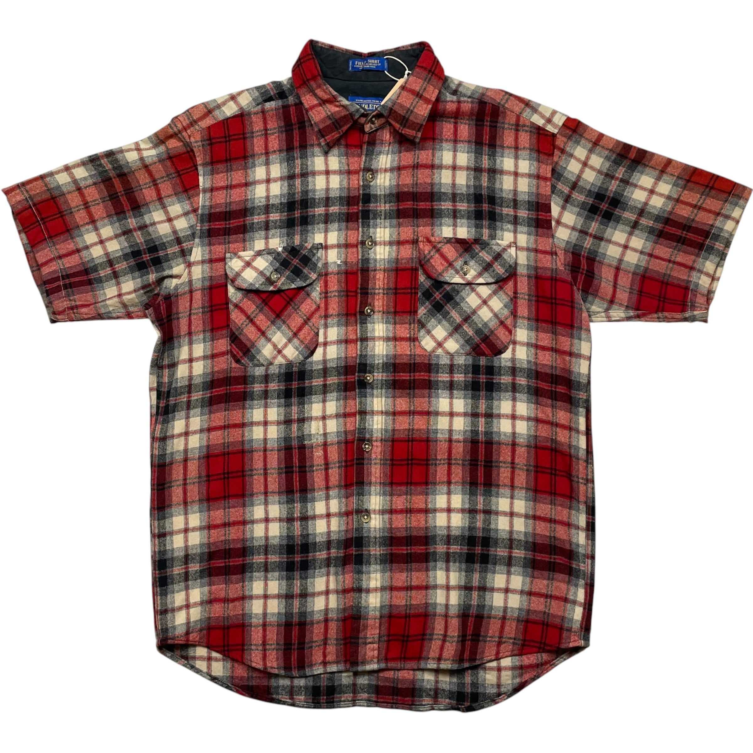 《L》 PENDLETON ペンドルトン 半袖ウールシャツ チェック柄 両胸ポケット リペア有 no.10022