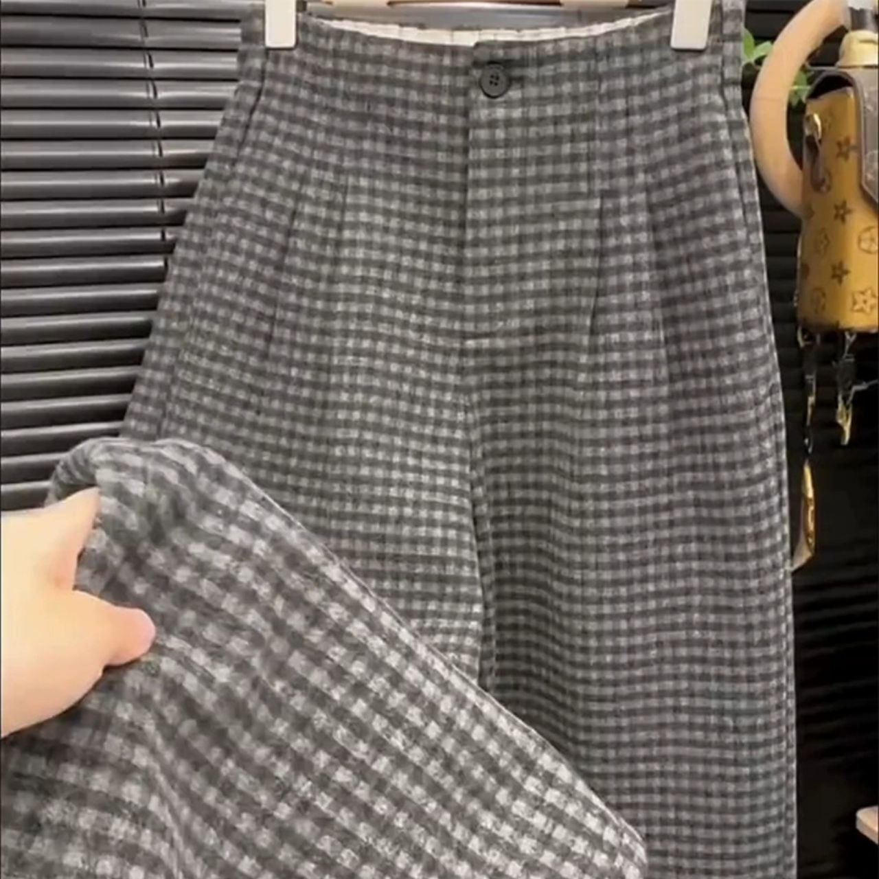 チェック柄 楽ちん 起毛ワイドパンツ Ln00417