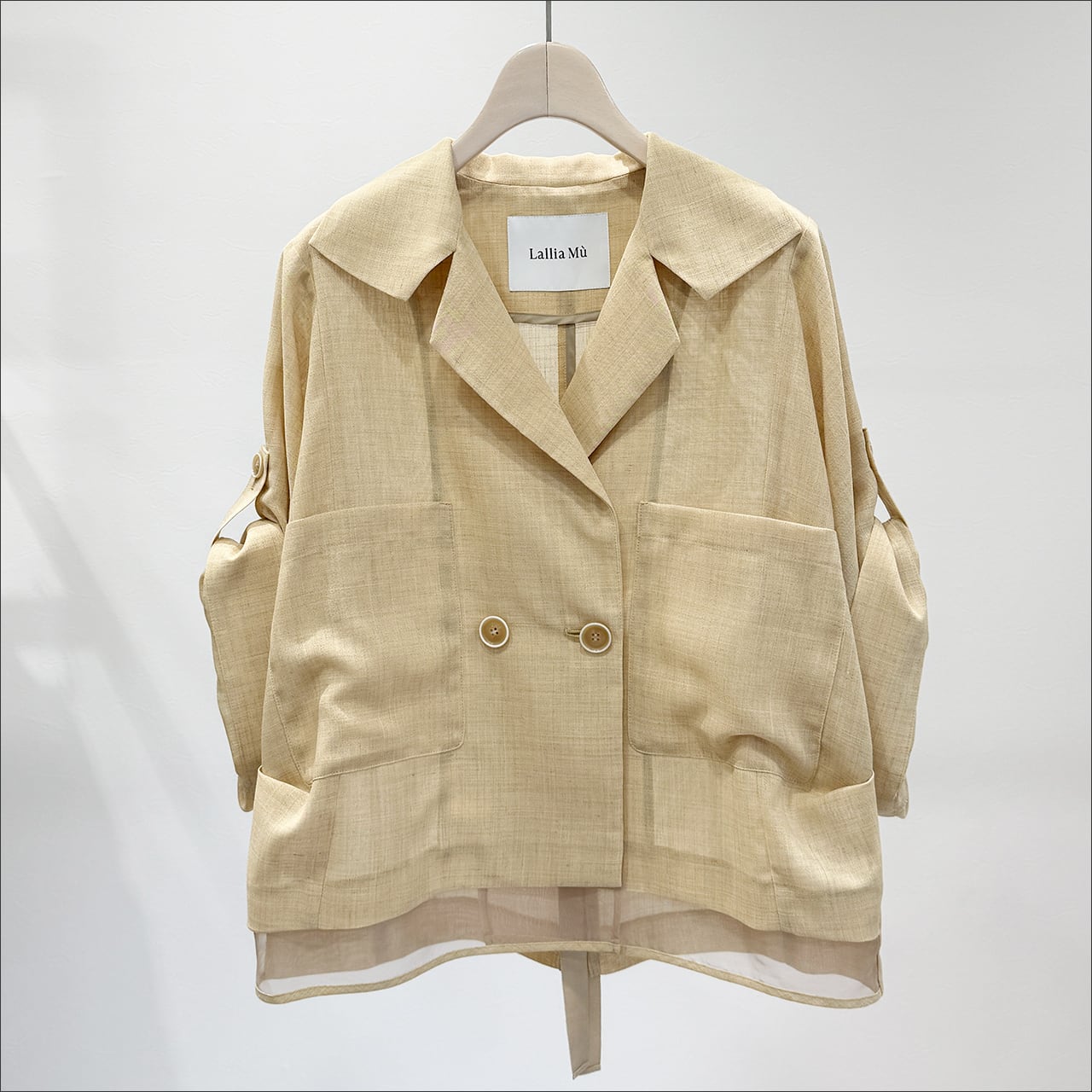 【Lallia Mu】ラリアムー　現行　ハーフスリーブダブルジャケット　ベージュ Lallia Mu ハーフスリーブダブルジャケット 2612261 Off/yellow/black