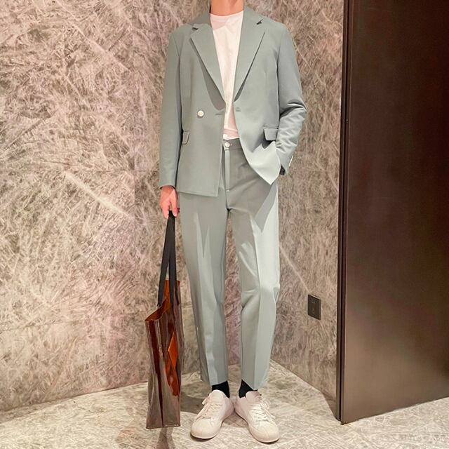 【予約販売】メンズ セットアップ スーツ 無地 シック スリム 男前 ブラック オフホワイト グリーン ジャケット パンツ セット セットアップ ビジネス 通勤 フォーマル パーティ 二次会 同窓会 結婚式 韓国 トレンド 春 大きいサイズ S/M/L/XL/2XL/3XL