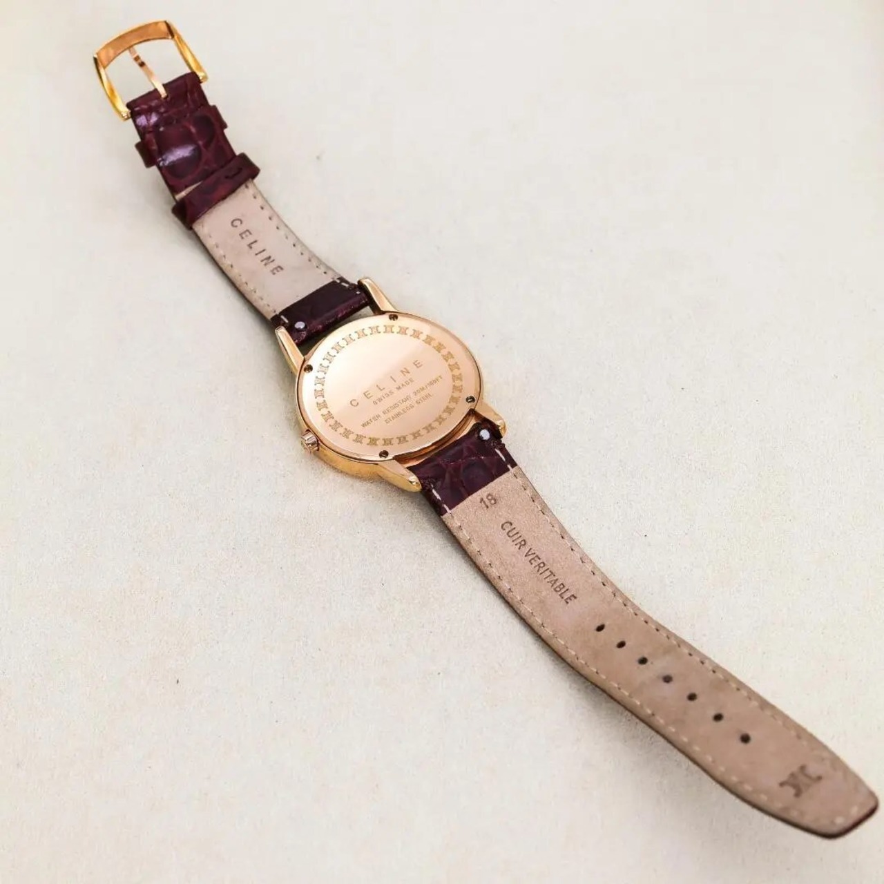 ◇美品 稼働 CELINE 腕時計 12Pダイヤ カーフ革 マカダム 新品電池t  