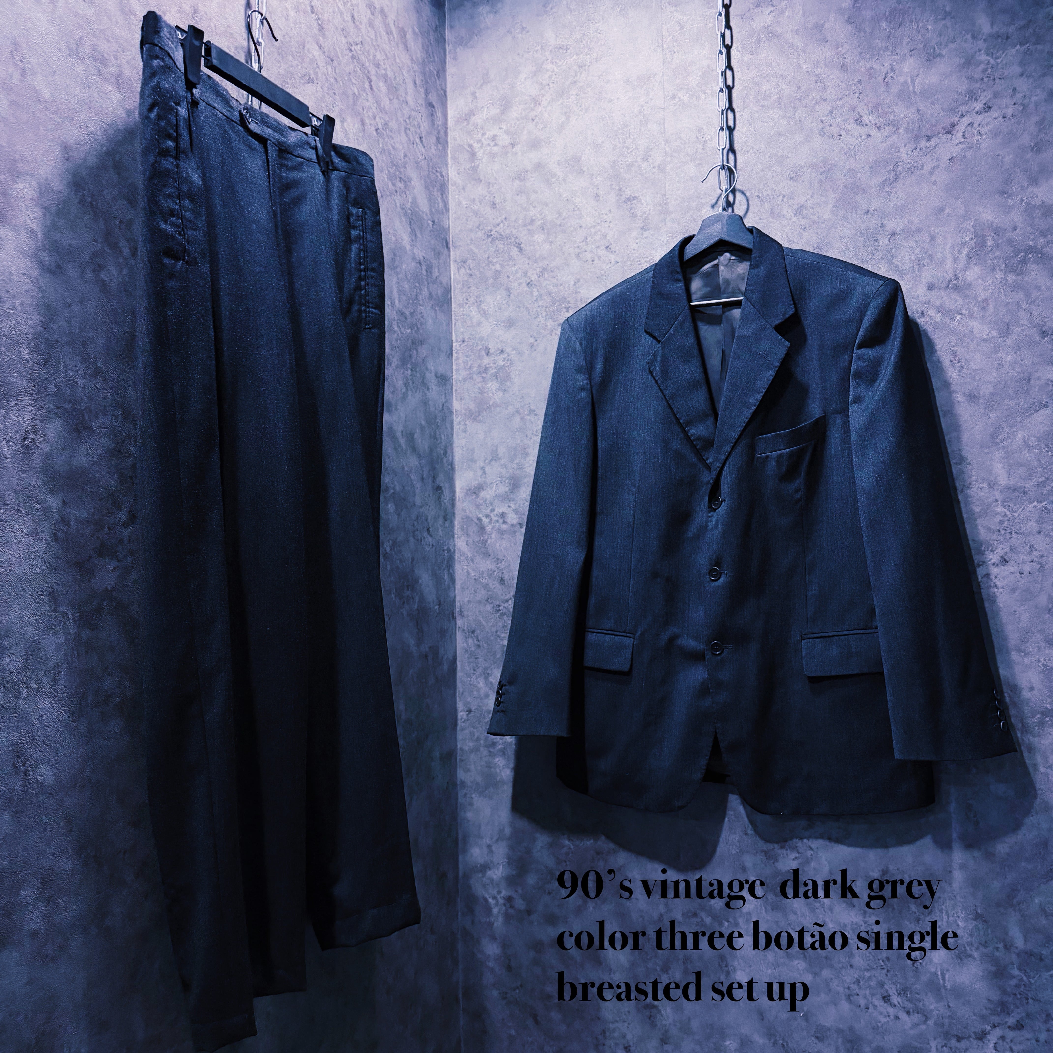 【doppio】90’s vintage dark grey color three botão single breasted set up