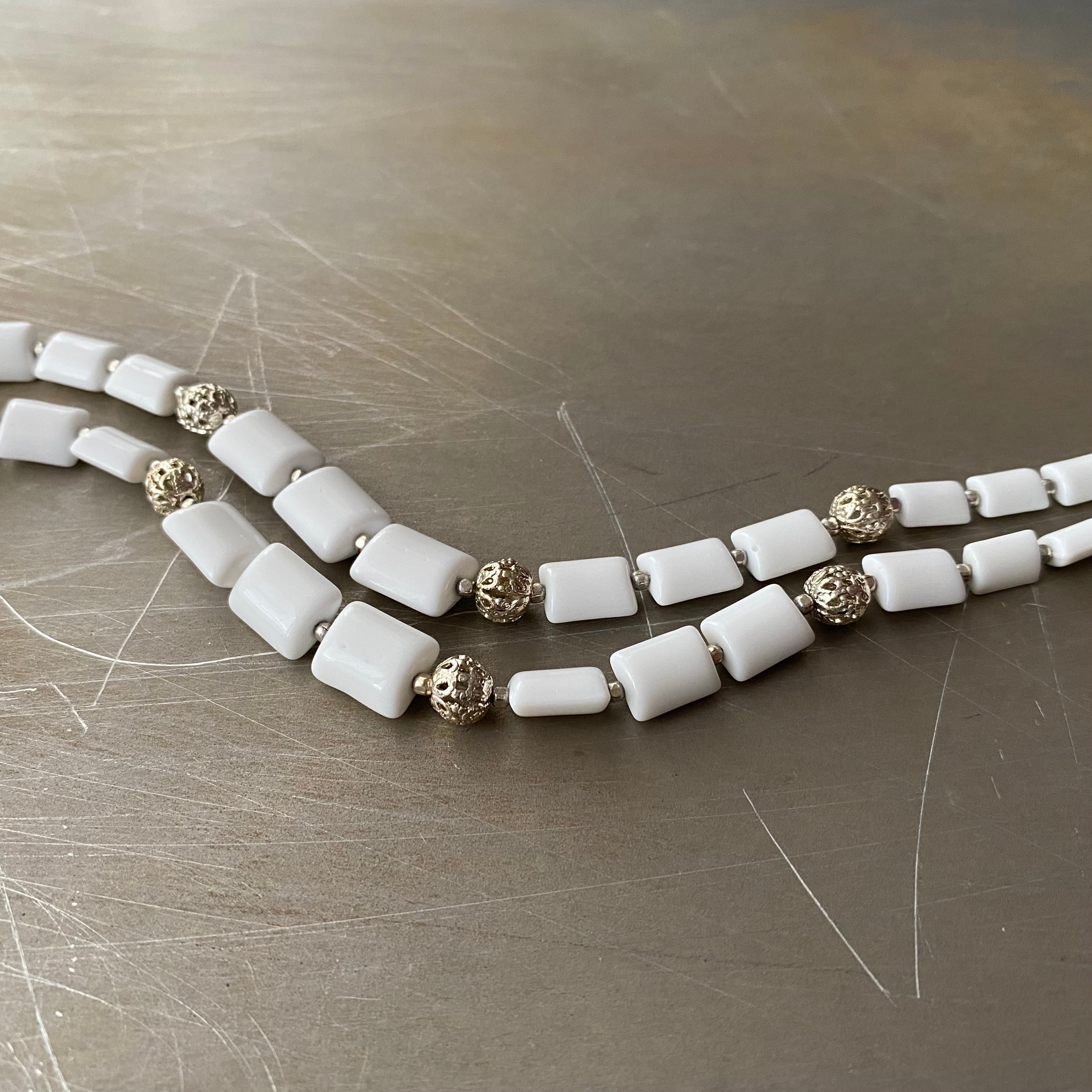 Vintage 50s-60s USA retro square milk glass beads necklace レトロ