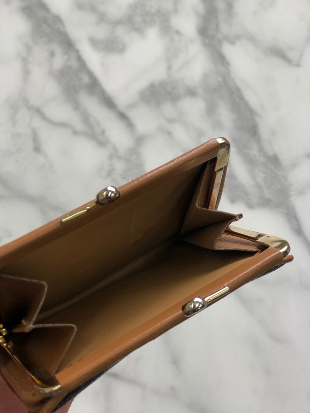CELINE　セリーヌ　マカダム　トリオンフ　PVC　レザー　コンパクトウォレット　がま口　財布　ブラウン　yxv3hm