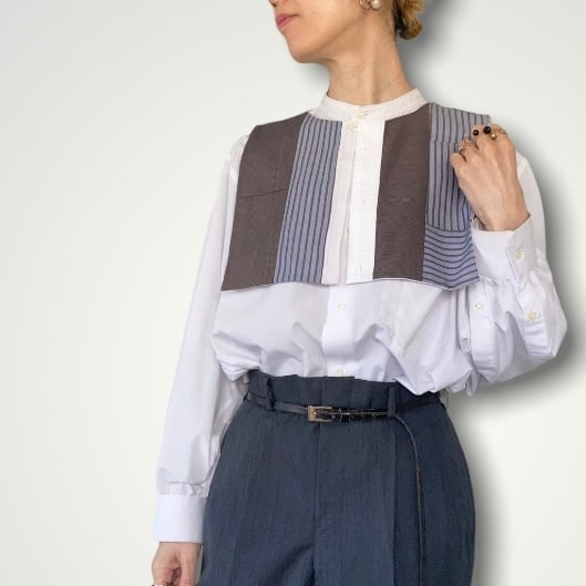 ZOZOTTE tenui series/tuke-eri/つけ襟リバーシブルタイプ/ブラウン&ブルー系パッチワーク