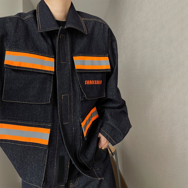 dannyandzee反射テープ切替立体ポケットデニムジャケット