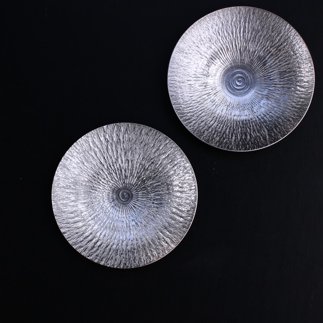 李荘窯　銀彩飛びカンナ　5寸皿