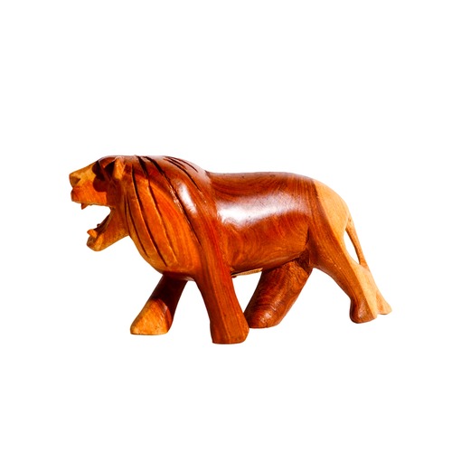 Hand-carved wooden lion object Made in Kenya