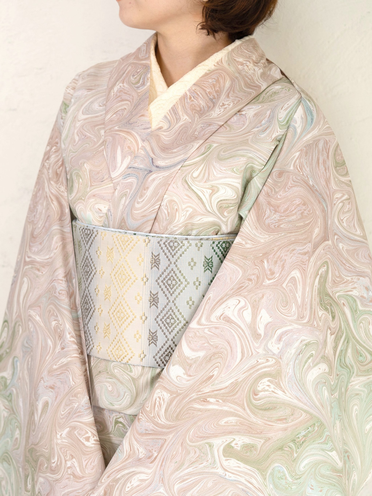 「夢の中の花の池で」マーブル柄〜セオアルファ 浴衣・夏着物・単衣