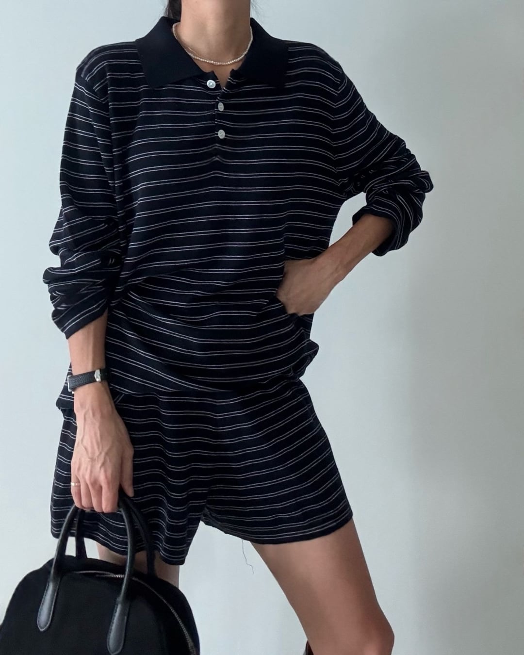 ストライプニットポロセットアップ