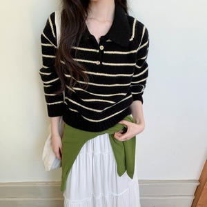 striped polo-collar knit　J00335